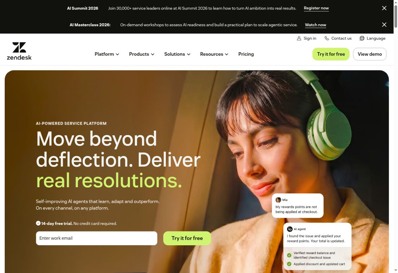 Public Zendesk AI Agents source page captured 23 September 2026