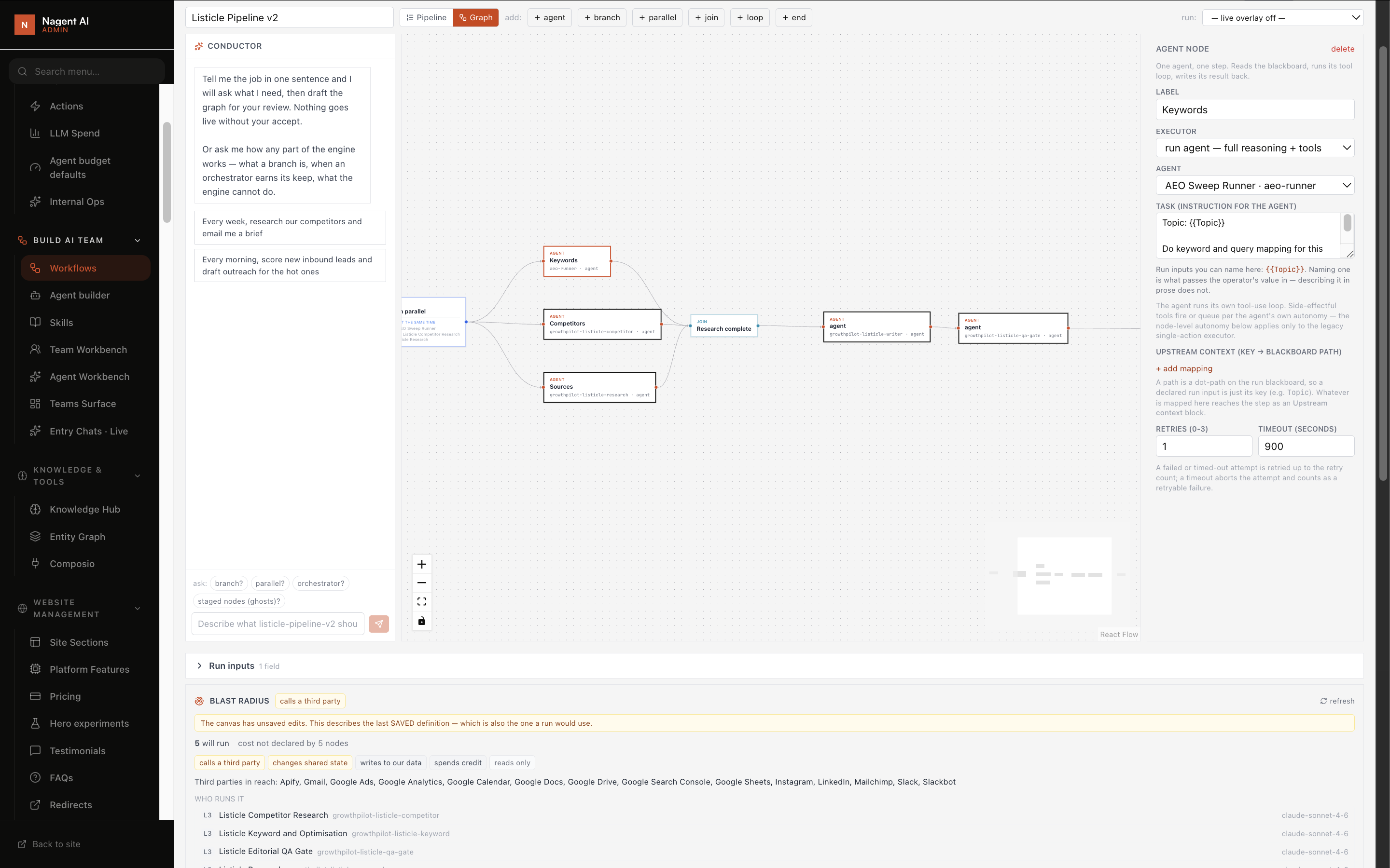 Graph view with the blast radius panel open