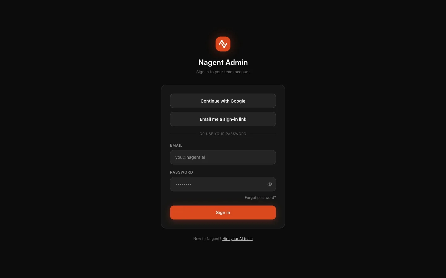 The sign-in page with Continue with Google, Email me a sign-in link, and the e-mail and password form below